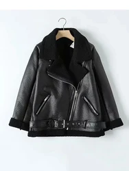 BBWM Winter Coats Women Thickness Faux Leather Fur Sheepskin Female Fur Leather Jacket Aviator Outwear Casaco Feminino