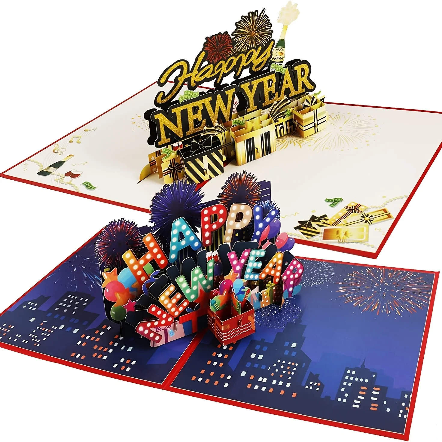 

MOHAMM 1 PC Happy New Year Firework 3D Pop Up Greeting Card with Envelope Set for Best Gift DIY Crafts Holiday Wishes