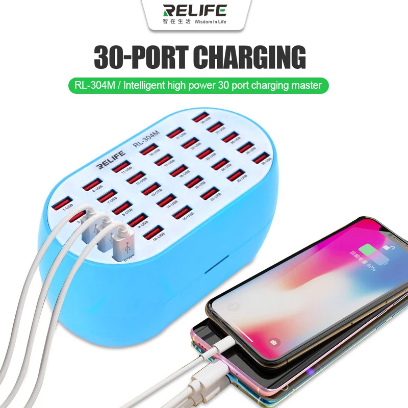 

Умное зарядное устройство RELIFE для iPhone, iPad, Samsung, планшетов, телефонов, 30 портов, мощность 160 Вт
