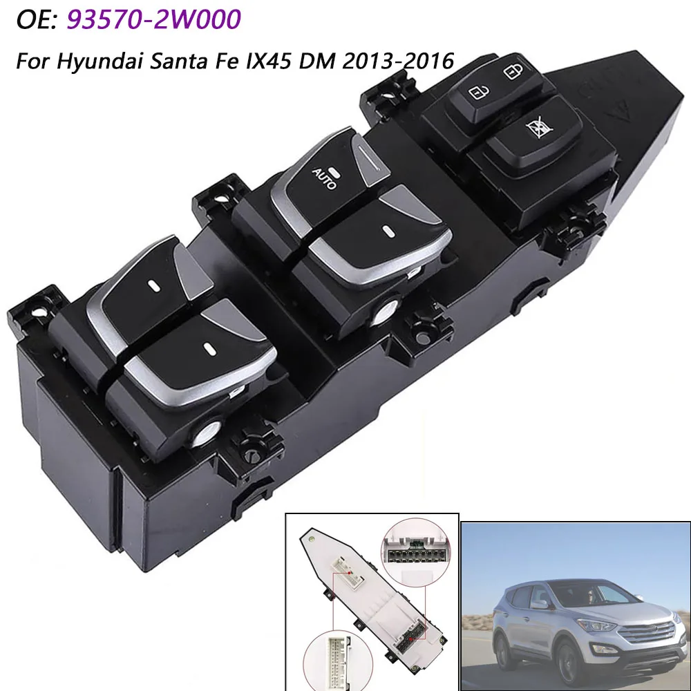 لشركة هيونداي سانتا في سبورت/XL 2013-2019 Fornt الجانب الأيسر للسائق مفتاح نافذة رئيسي زر الضغط 93570-2W000 935702W000 #1