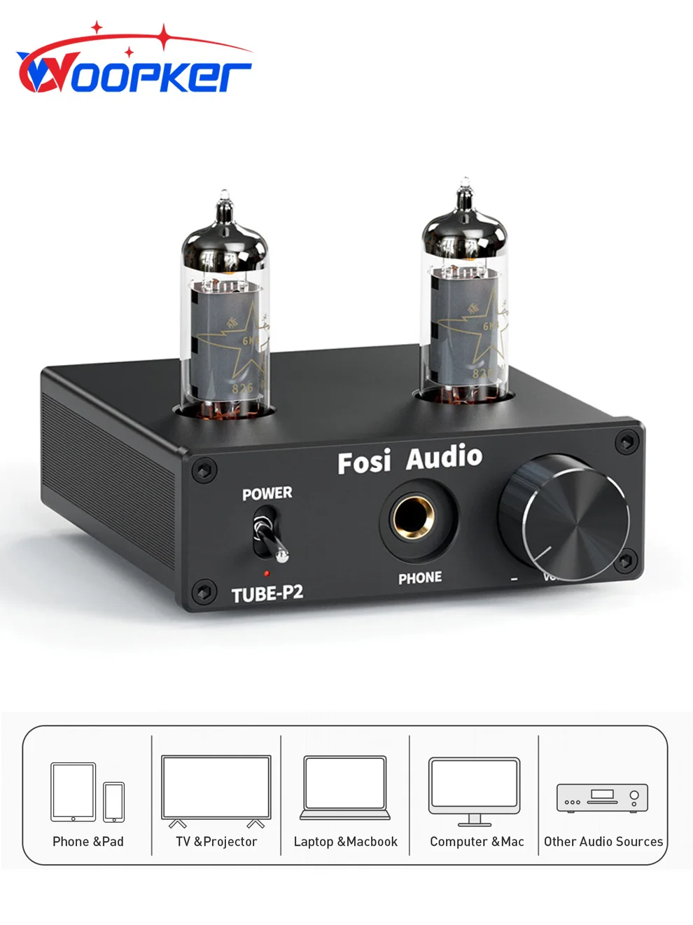 Woopker Headphone Amplifier P2 Integrates A Portable Mini Vacuum Tube Amplifier with Hi-fi Stereo Support for AUX and RCA