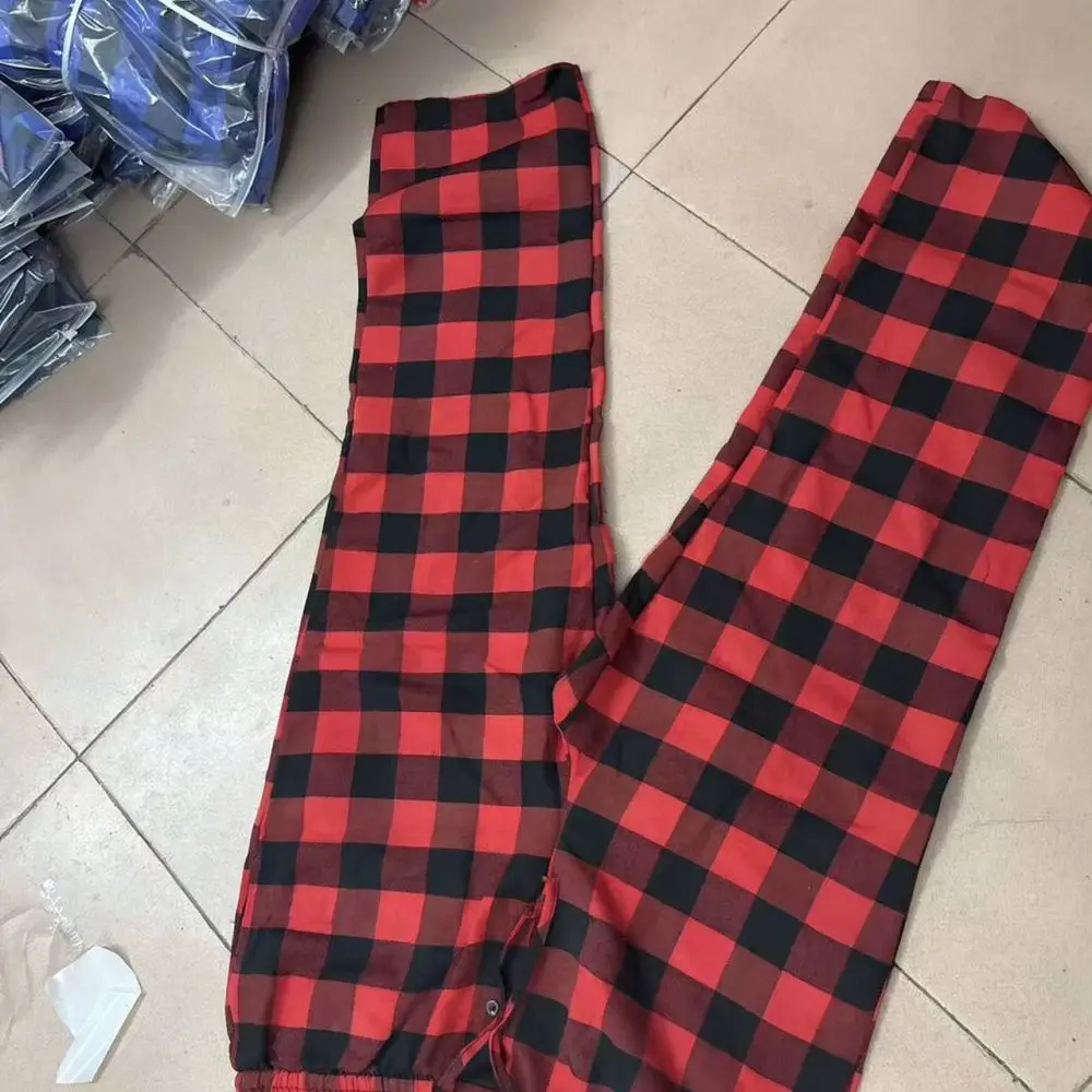 Mens Casual Plaid Trousers Cotton Blend Lounge Wear Breathable Lightweight Sleepwear Comfortable Loose Fit Sporty Pants