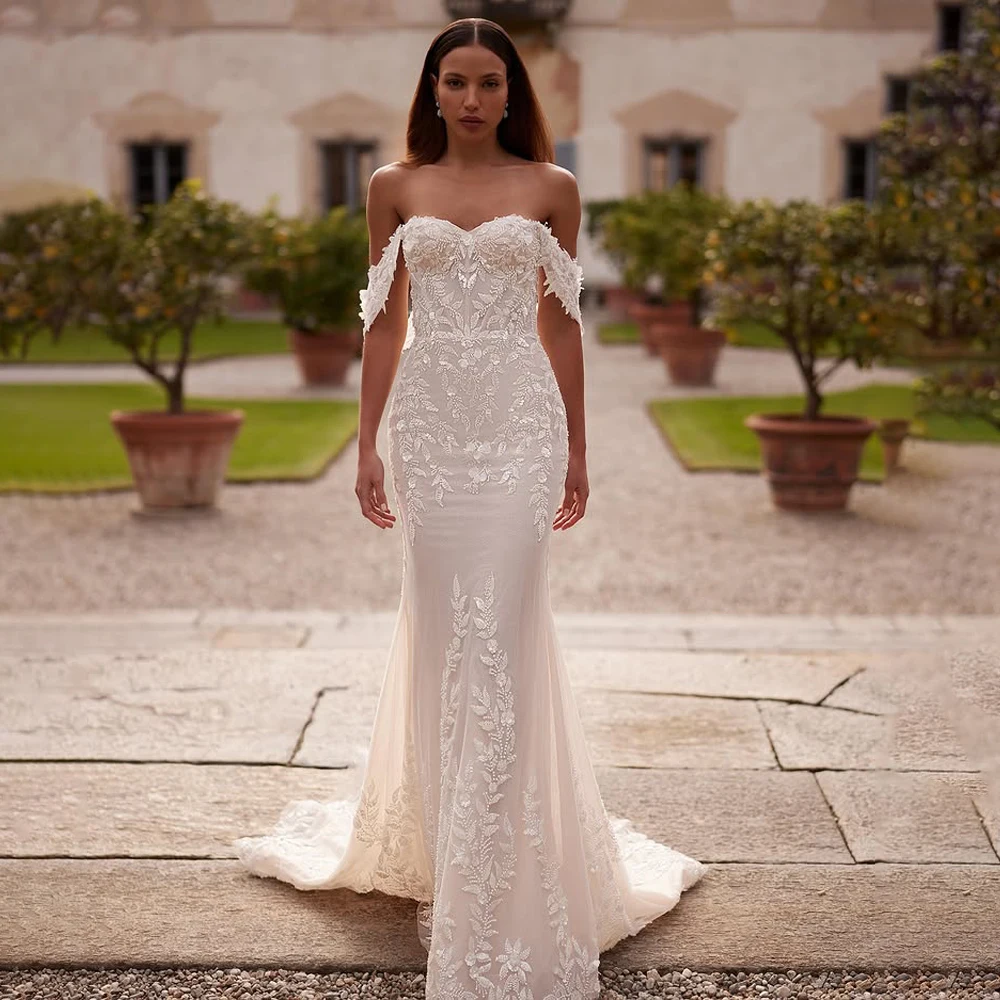 

Роскошное свадебное платье русалки по индивидуальному заказу с кружевными аппликациями, пляжные свадебные платья со съемным шлейфом, вечернее платье, платья de novia