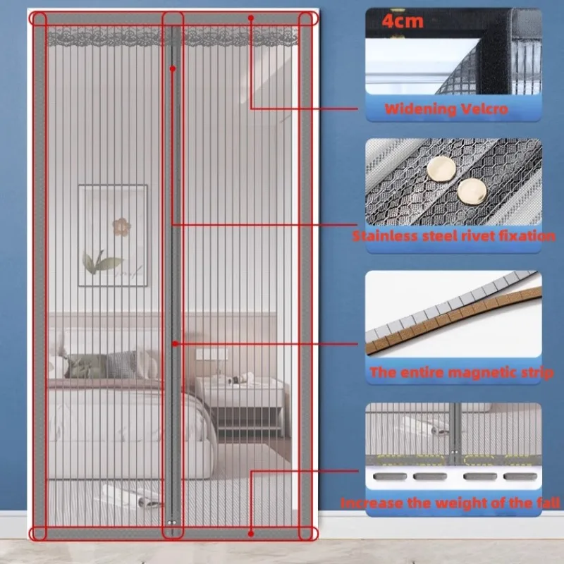 2025 New Magnetic Door Screen Insect Mosquito Net Curtain Fly Insect Auto Closing Invisible Mesh For Kitchen indoor living room