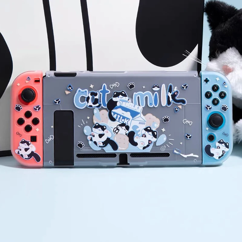 Dorable gato leite capa protetora para nintendo switch oled capa dura pc escudo para nintendo switch joy-con controlador caso de jogo