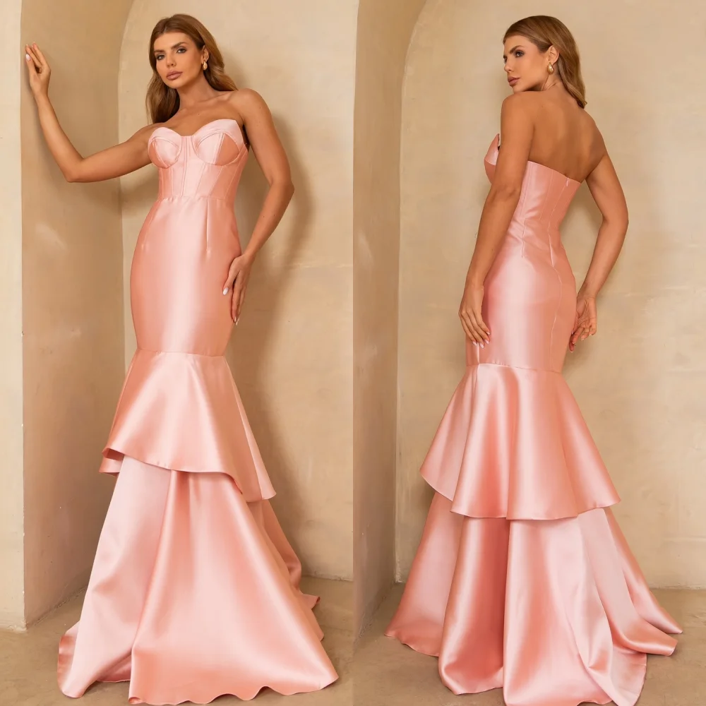 

Customized Sizes Available Fashion Pleat Mermaid Strapless Long Dresses Bespoke Occasion Dresses Modern Style Exquisite