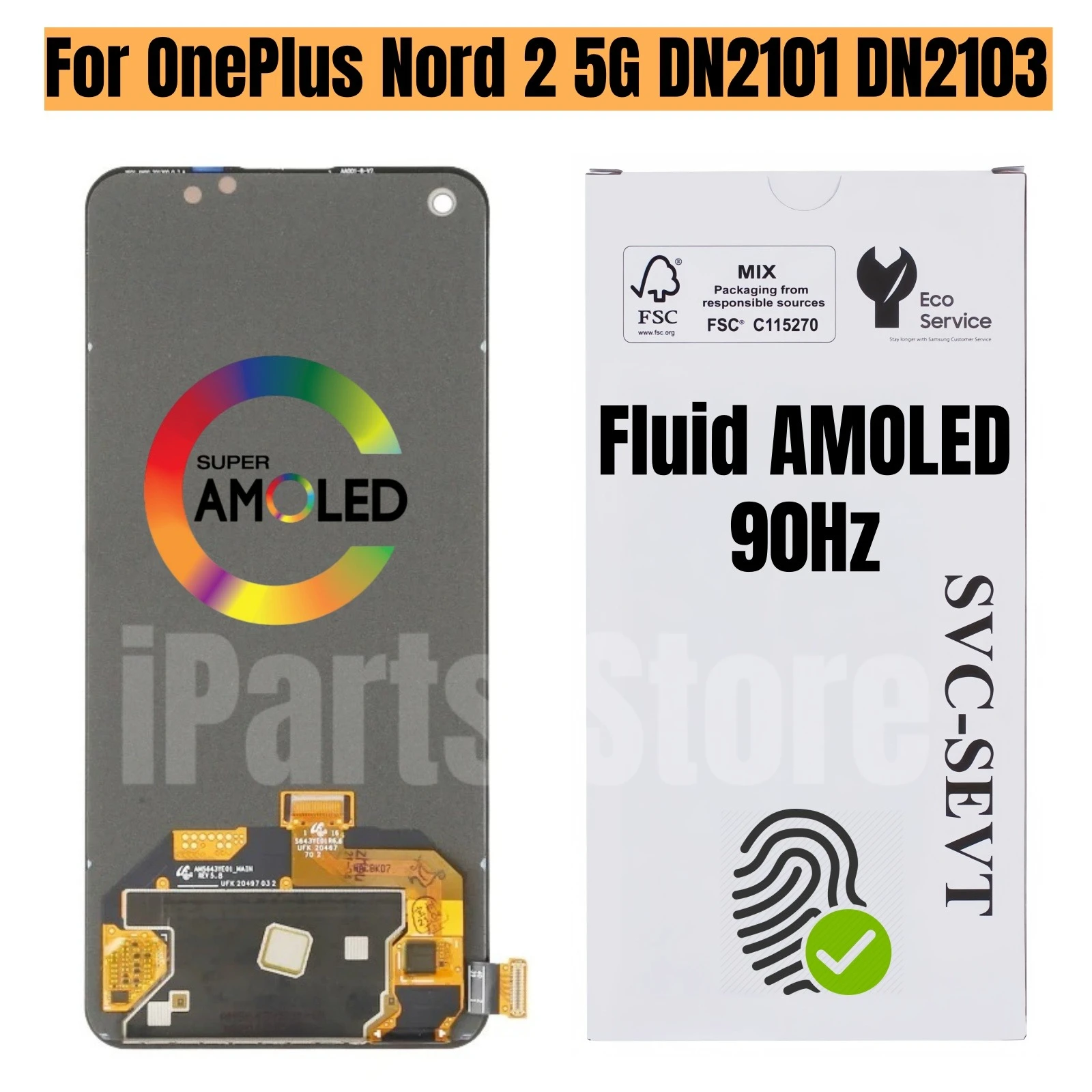 

Сменный дисплей iParts для OnePlus Nord 2 5G DN2101 DN2103, AMOLED сенсорный экран 90 Гц с рамкой в сборе, OEM, все функции