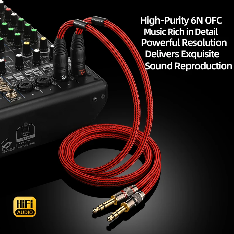 Kabel HiFi Dual 6.5 do 2XLR 6N OFC, złącze 1/4 cala Jack TS/TRS 6.5mm do XLR męski/żeński 3-pinowy kabel audio do głośnika, miksera, mikrofonu — zdjęcie produktu 6