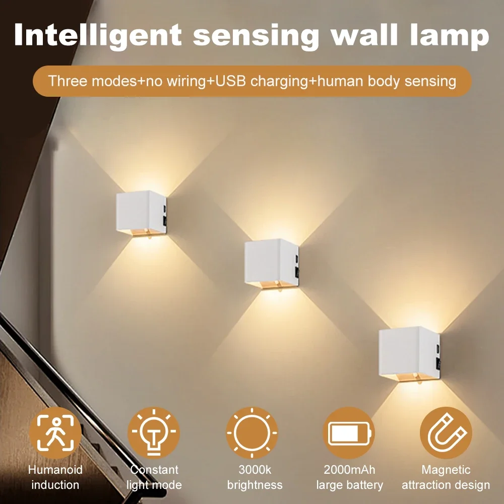 Rechargeable Wall Lamp Intelligent Sensing Wall Lamp 3 Modes USB Charging Long Standby for Livingroom Lamp