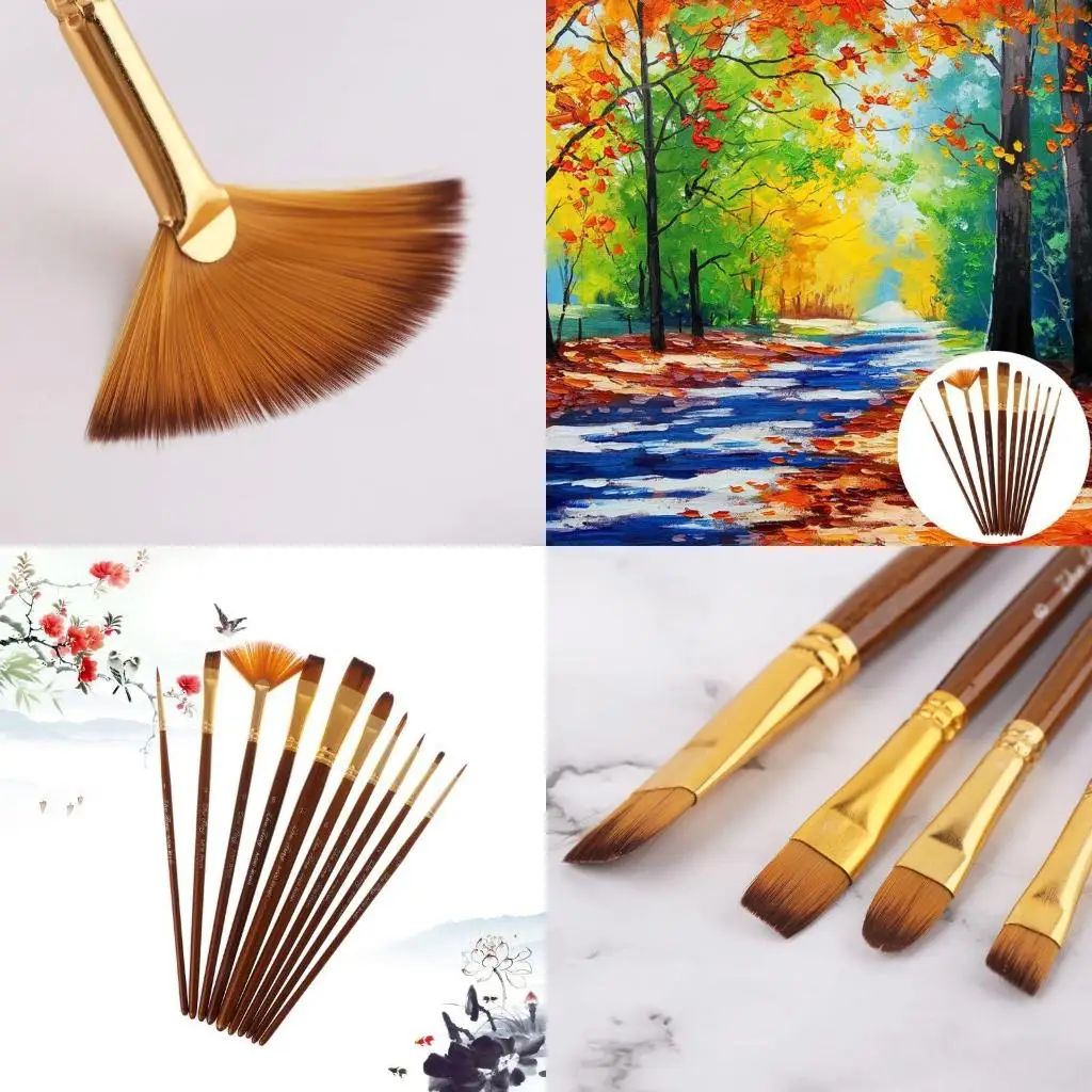 10Pcs Watercolor Paint Brushes Set Nylon Hair Painting Brush Variety Oil A