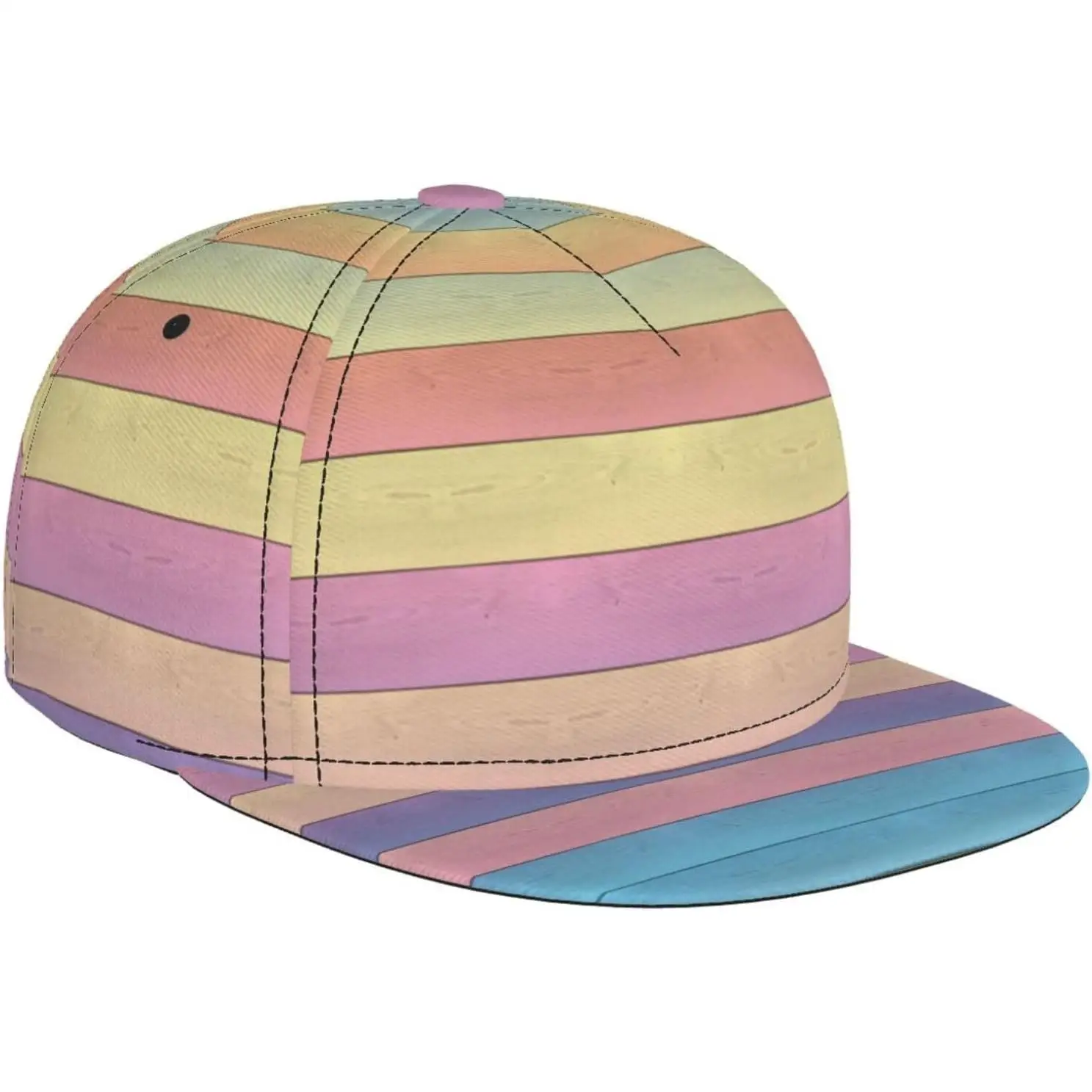 Flat Bill Trucker Hats for Women Men Fashion Comfy Adjustable Rainbow Wood Grain Print Flat Baseball Cap Snapback Cap