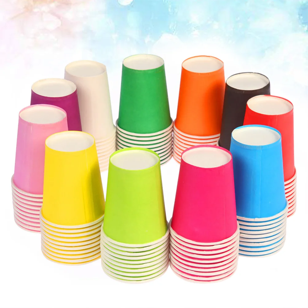 100 Pcs Disposable Blank Child Paper Cups Colored Cardboard Coffee Size Water Party