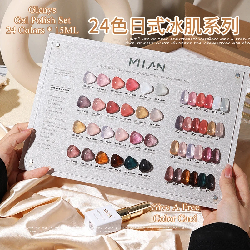 

Glenys 24 color nail polish gel net red popular advanced semi permanent immersion gel color matching card nail art varnish set