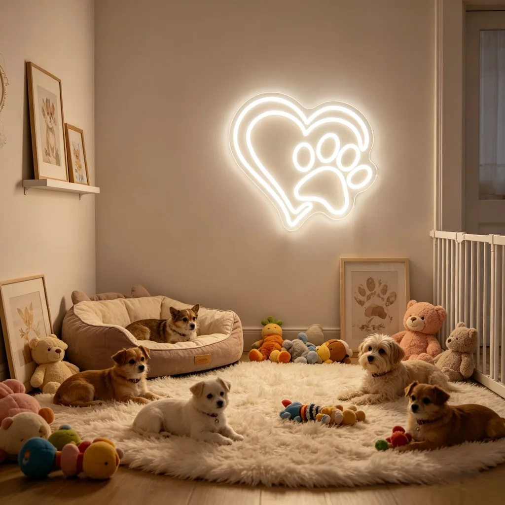 Heart Paw Print Neon Sign LED Light for Pet Lovers Room Decor Cute Aesthetic Mood Lighting USB Rechargeable Animal Lover Gift