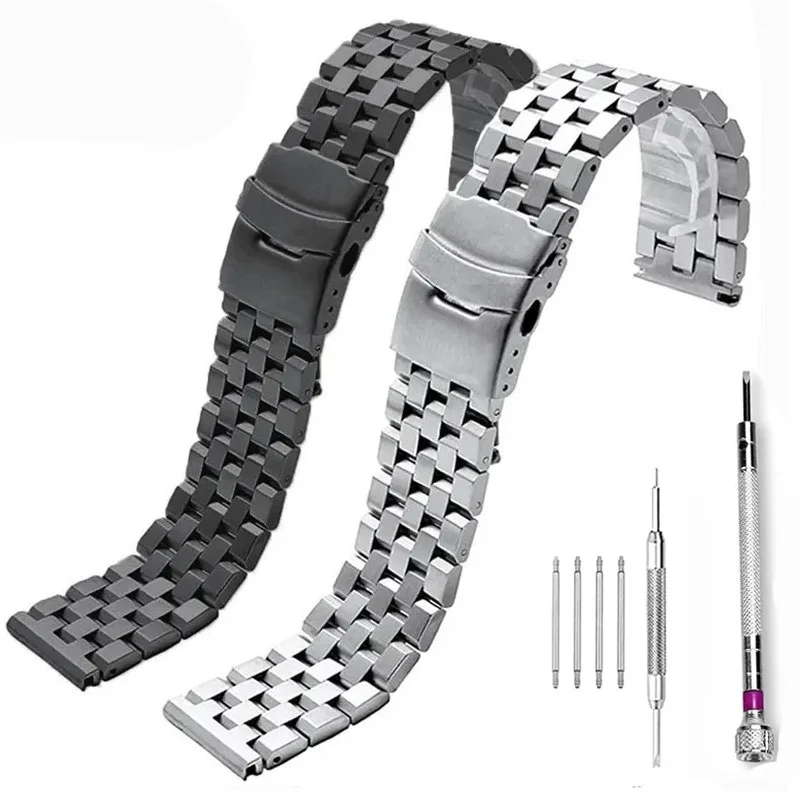 

18mm 20mm 22mm 24mm Stainless Steel Watch Straps Luxury Solid Buckle Watch Band Universal Wristband Brushed Bracelet Screws Link