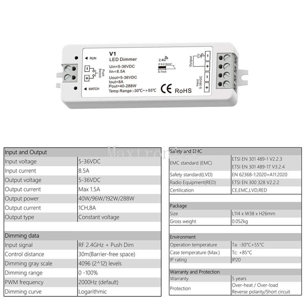 DC5-36V v1 led dimmer/sem fio 2.4g rf controle remoto interruptor de toque dimer para cor única cob 5050 3528 escurecimento luz de tira led