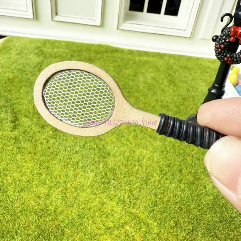 

R6FD Detailed Dollhouses 1/12 Scale Wooden Tennis Racket Birthday Gift Toy