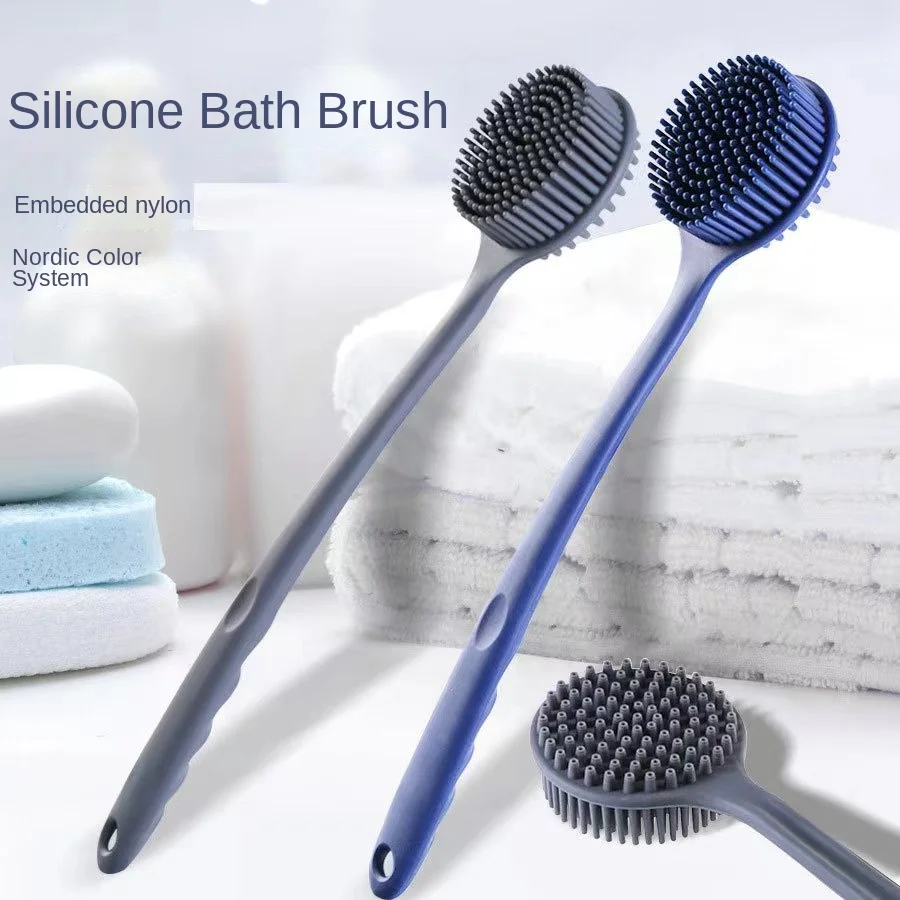 Double-Sided Silicone Back Scrubber Long Handle Long Handle Body Bath Brush Mud Back Scrubber Shower Massage Exfoliation Brush