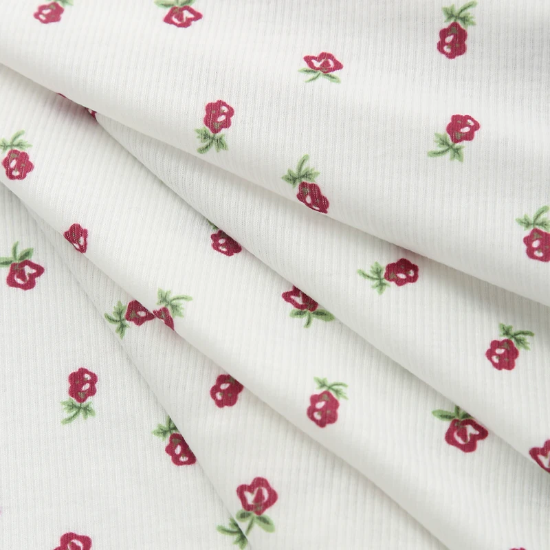 140x45cm Small Fresh Flowers Elastic 2X2 Knitted Rib Fabric For Spring Summer Dress Shirt Clothing Handmade DIY Cloth TJ8588