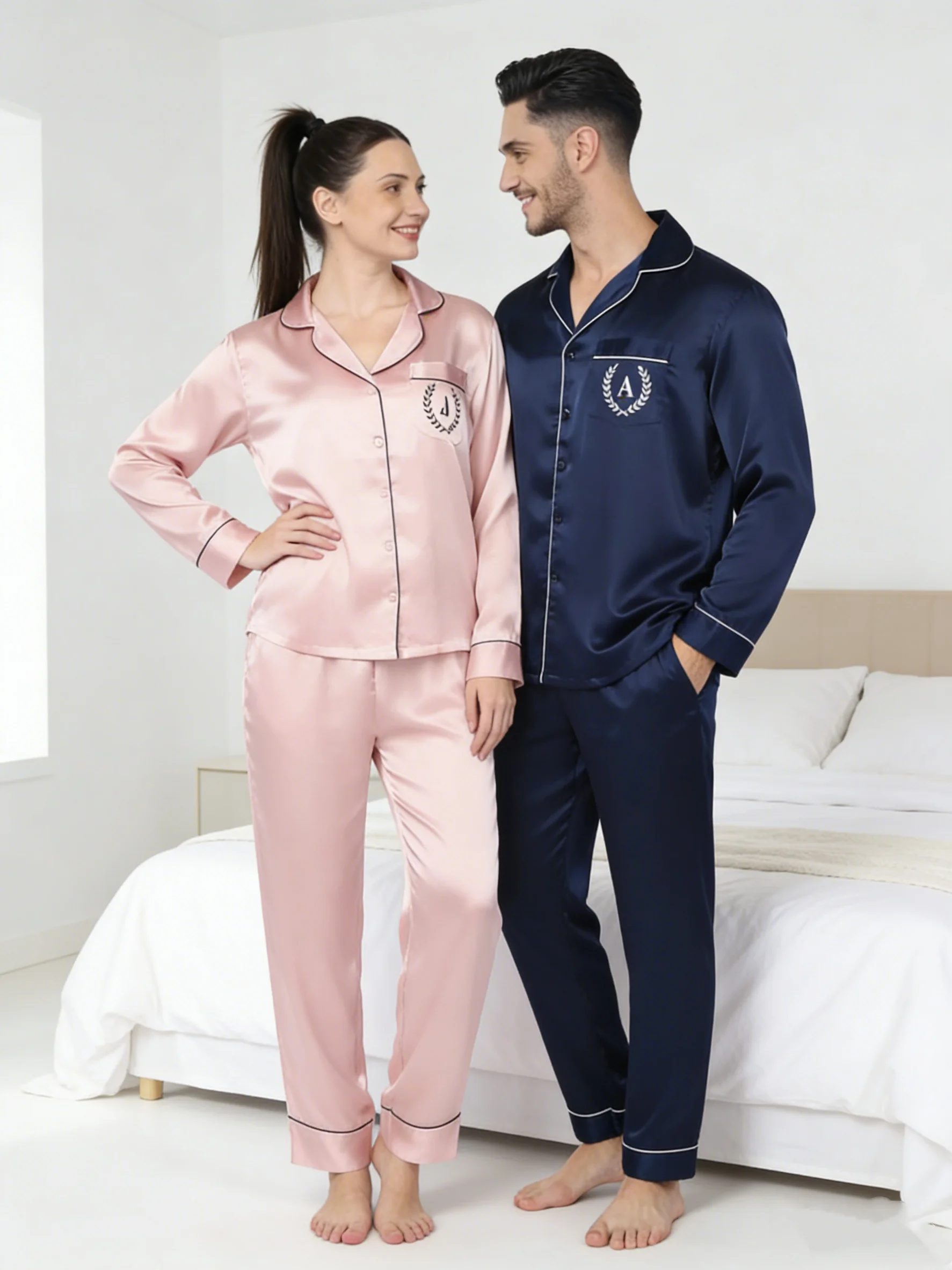 

Custom Name Couple Pajamas, Matching Valentines Sleepwear Romantic Gift for Lovers