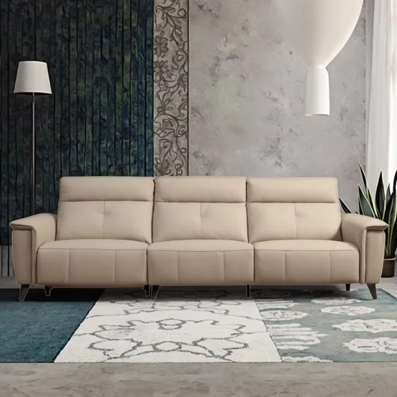 Modern Genuine Leather Sectional Sofa Set Comfortable Electric Recliner Soft Design Upgraded Features Wood for Living Room Sofas