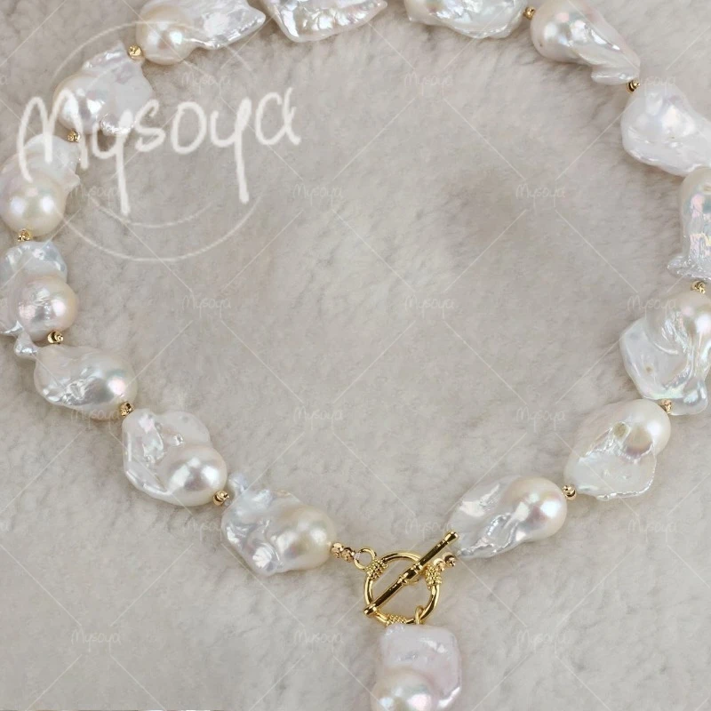 

MYSOYA 14-16mm Large White Baroque Pearl Necklace,Suitable for Birthday/Anniversary/Wedding/Mother's Day/Father's Day Gift A0982