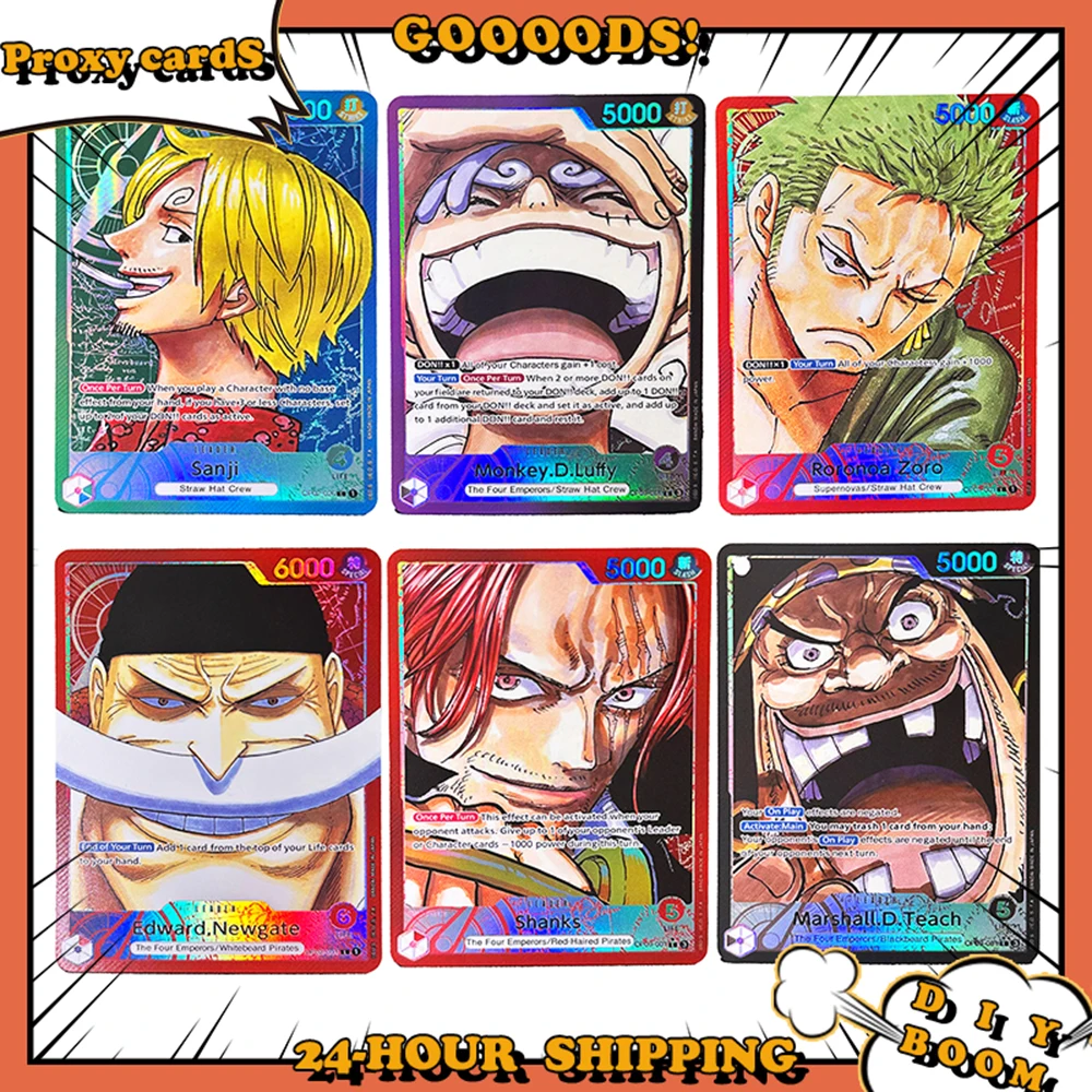 

Аниме ONE PIECE FOIL Proxy Cards DIY OPCG English Leader Luffy Sabo Zoro Nami Law Ace Sanji Replica Game Коллекционные карты аниме