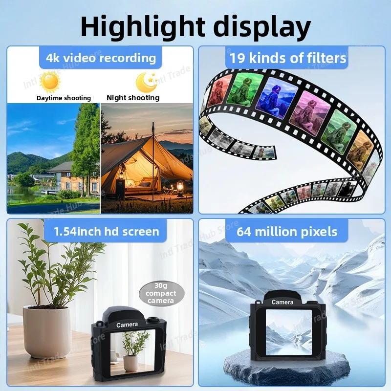 For 4K Student Compact Thumb Camera Features 64-megapixel High-definition Shooting Outdoor Screen Full-view Wide-angle View