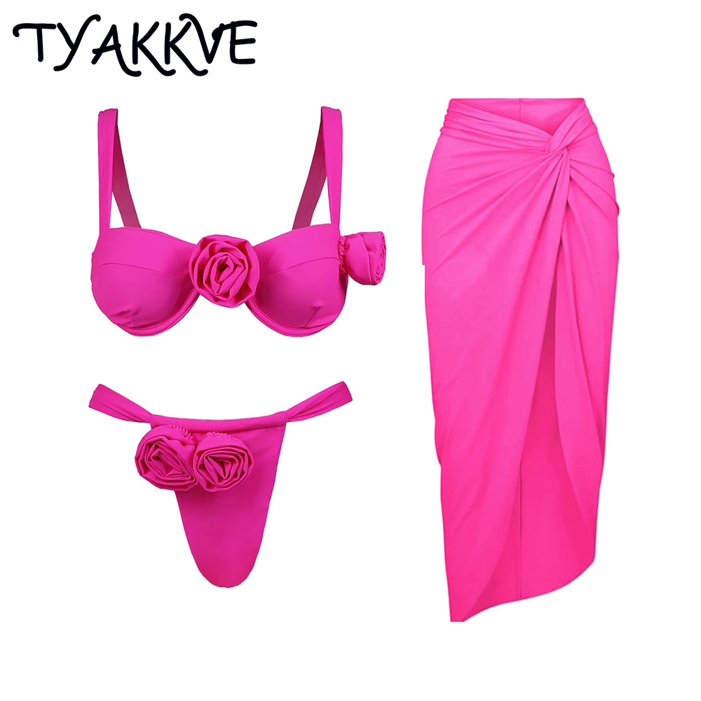 TYAKKVE − Maillot de bain une pièce, sexy, à la mode, couleur unie, motif floral 3D, pour femmes, vêtements de plage, monokini, tenue de plage, tendance 2024