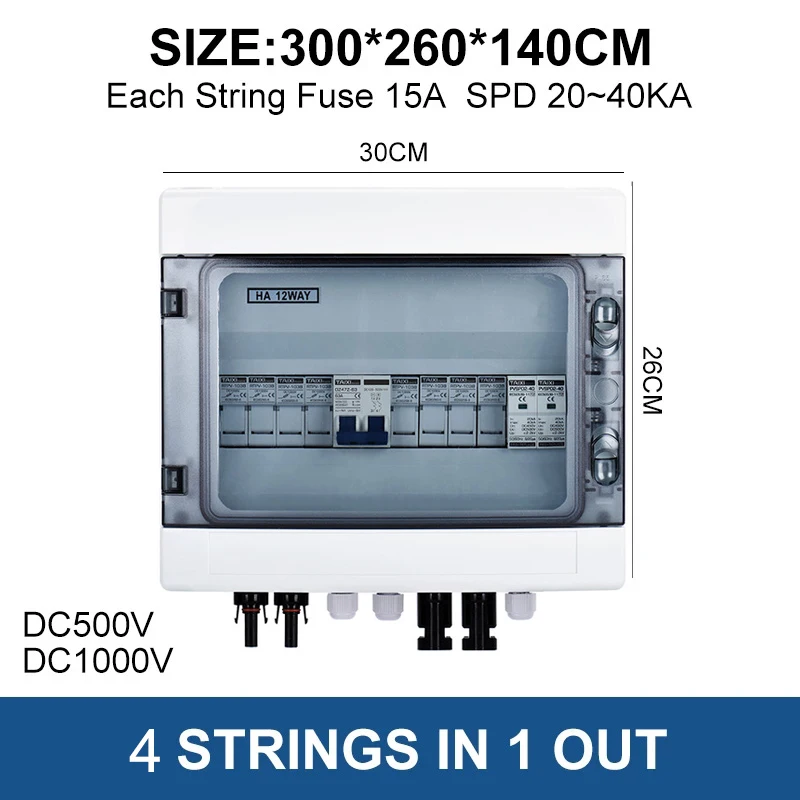 Solar Photovoltaic PV Combiner Box 2 strings 4 stings in 1 Out Waterproof Plastic Distribution Box lightning Protection