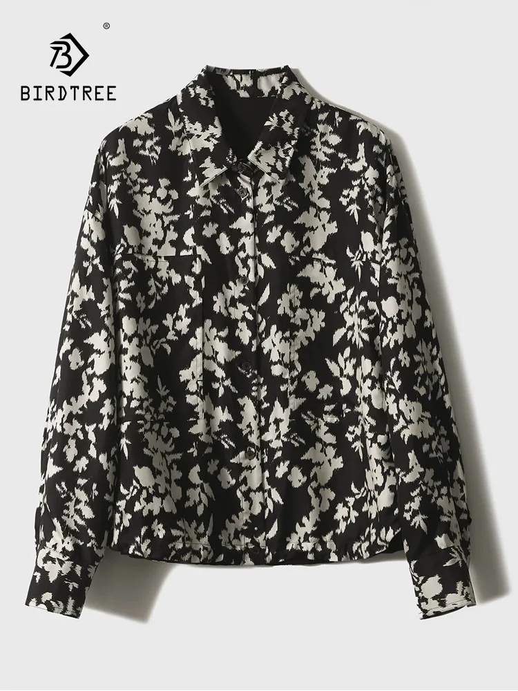 

BirdTree-100%Real Silk Elegant Shirt, Long Sleeve Print, Women Temperament Commute Breathable Blouse, 2026 Spring New T62905CC
