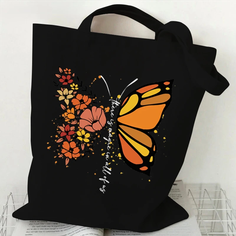 Shoulder Bag Vintage Butterfly Canvas Tote Bag Women "Let Your Dream Be Your Wing"Shopping Bag Female Reusable Butterfly Handbag