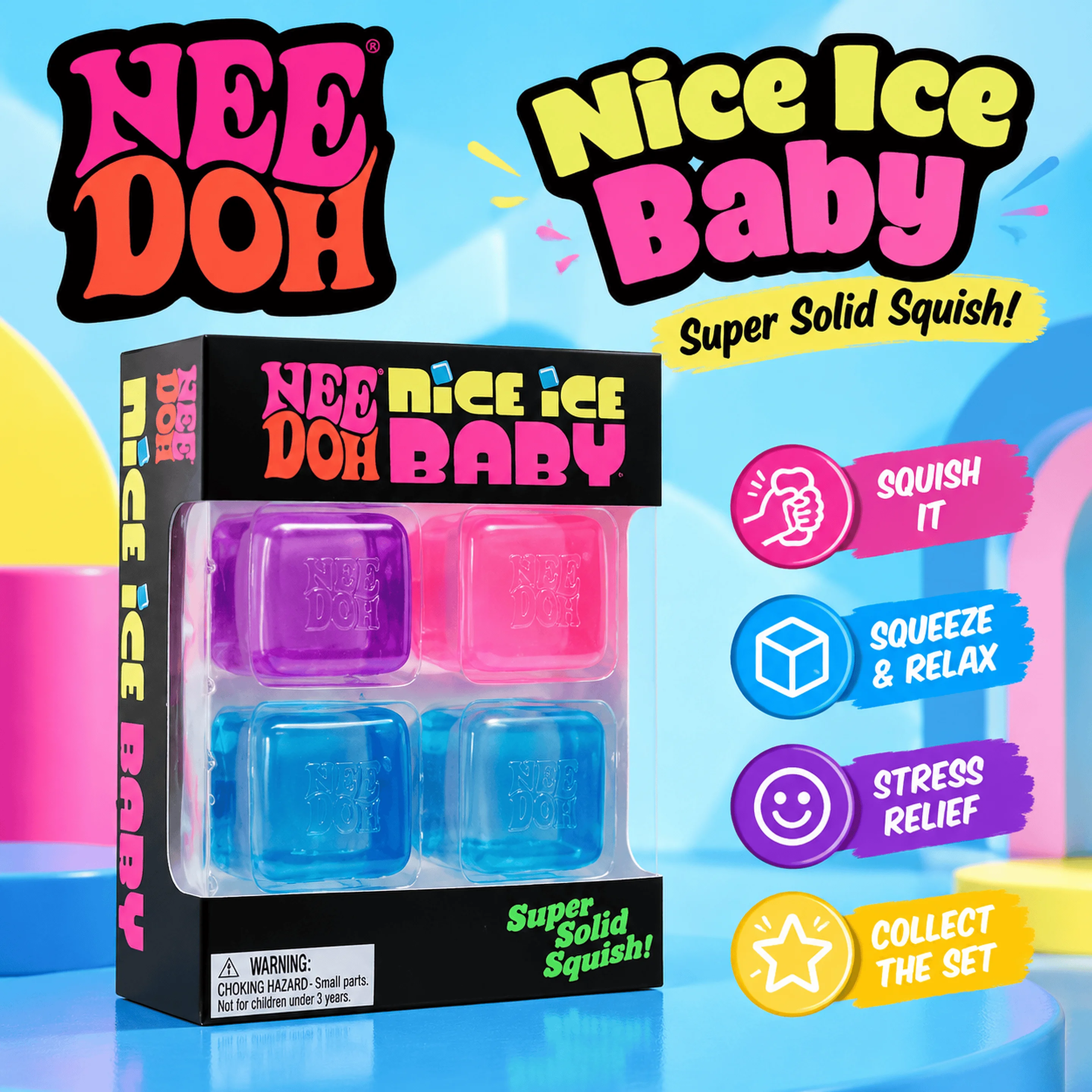 NeeDoh Mini 4 Pack Nice Cube Fidget Toy Squishy Squeeze Cube Stress Relief Anti-Anxiety Holiday Gift Set