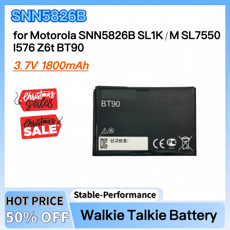 

New 3.7V 1800mAh Replaceable Battery for Motorola SNN5826B SL1K/M SL7550 I576 Z6t BT90 Walkie Talkie Battery High-quality