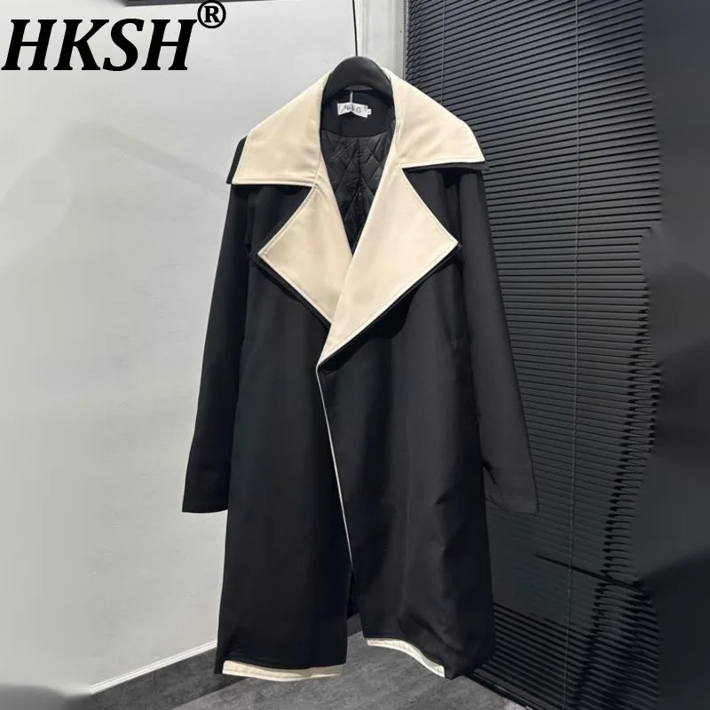 

HKSH Niche Design Color-Block Patchwork Fake Two-Piece Trench Winter Men Tide Dark Loose Lazy Thicken Cotton-Padded Coat HK15740