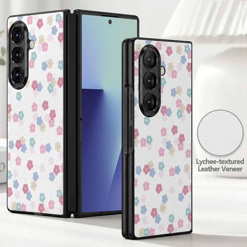 PU Leather Phone Case For Samsung Galaxy Z Fold 8 Ultra 7 6 5 4 Pink Flower Pattern Hard PC Cover For Galaxy Z Fold8 Fold7 Fold6
