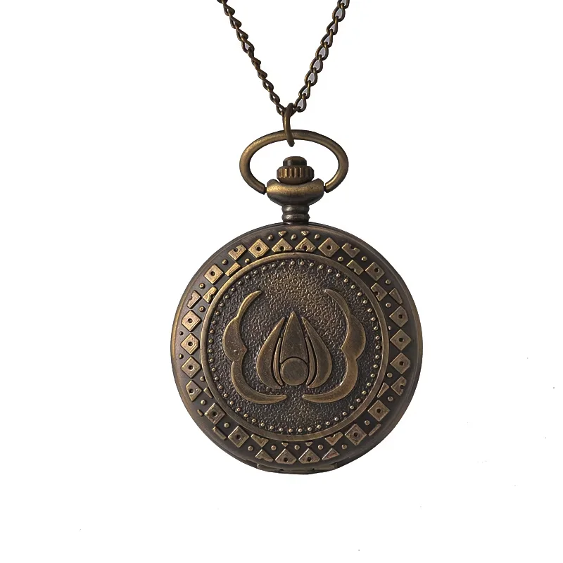 8148Retro large size embossed drop flower quartz pocket watch bronze flip pocket watch with necklace