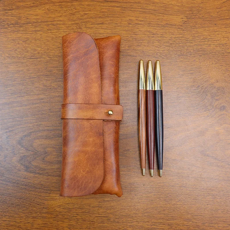Ins Retro Tanned Leather Korean Version Pencil Case Simple Large Capacity Glasses Stationery Case Pencil Case Sunglasses Case
