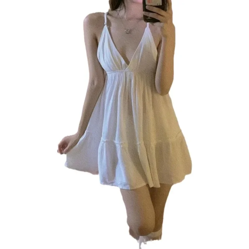 بيجامة بدون أكمام بألوان سادة حلوة فساتين نوم نسائية بدون حمالات رسن ألوان ثابتة فساتين بدون أكمام للكلية #6