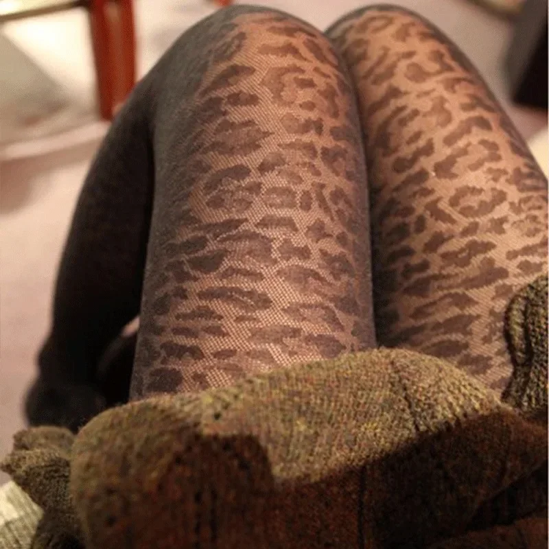 Vintage Women Sexy Thin Transparent Silky Pantyhose Gothic Black Sexy Leopard Animal Pattern Sheer Tights Seamless Stockings image 4