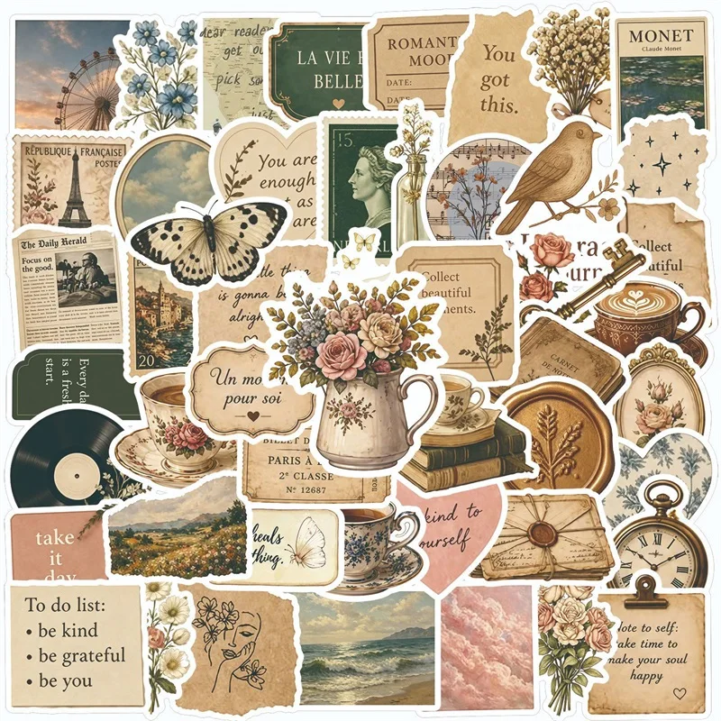 10/30/50PCS Retro Flower Letter PVC Adhesive Phone Sticker Aesthetic Colored Decoration DIY Laptop Luggage Skateboard