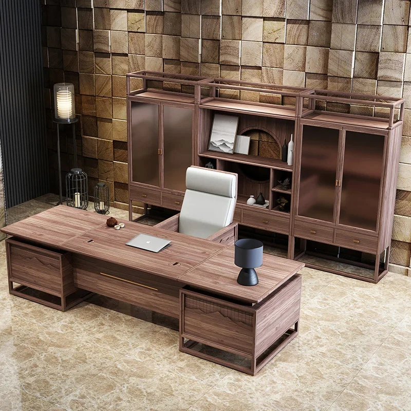 &New Chinese Modern Office Desk Unique Design Boss Light Luxury Office Desk High Quality Executive Escritorio Office Furniture