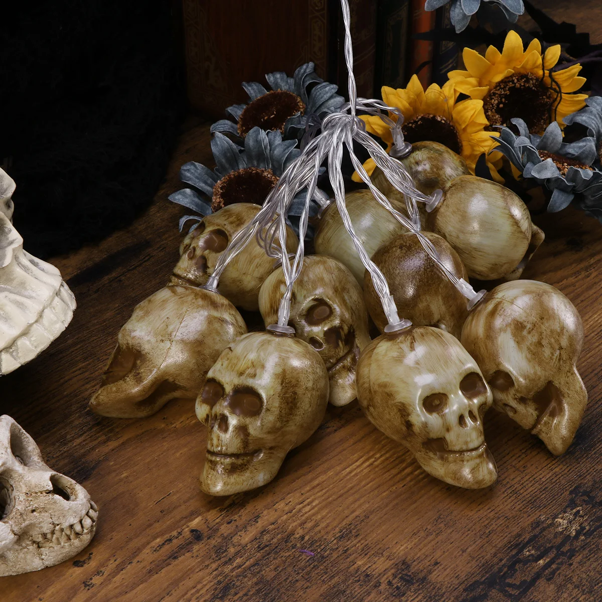 10leds 할로윈 해골 스트링 조명 실내 야외 파티 장식을 위한 전원을 공급하는 요정 조명 에너지 절약 친환경