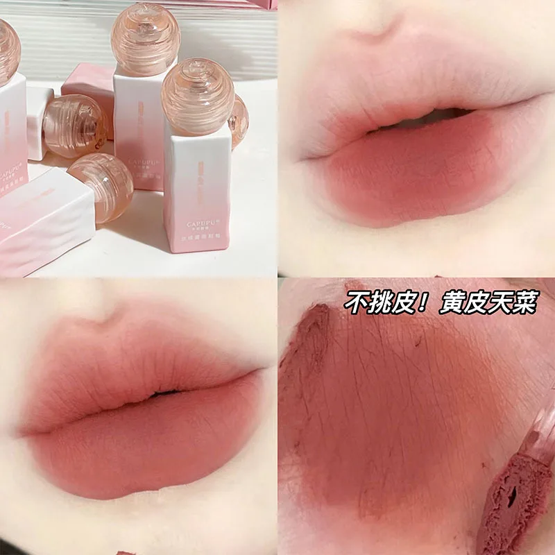 Brillo de labios de niebla de terciopelo mate no fácil de desvanecer, hidratante de larga duración, blanqueamiento, esmalte de labios, Cosméticos de maquillaje impermeables duraderos