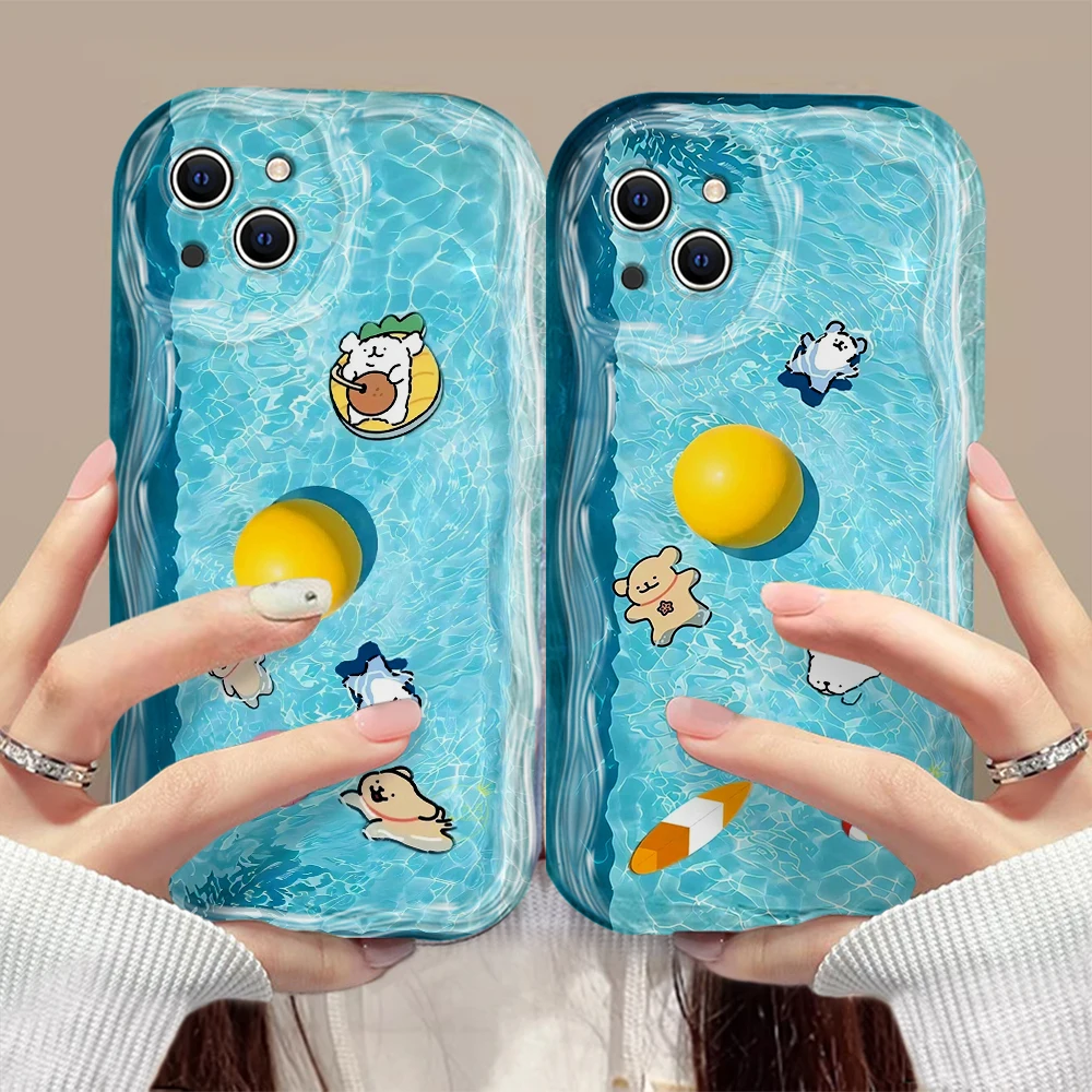 Korea line puppy Maltese 3D Wave Phone Case For Samsung Galaxy S24 S23 S21 S20 FE Plus Ultra 4G 5G Soft Silicone Back Cover