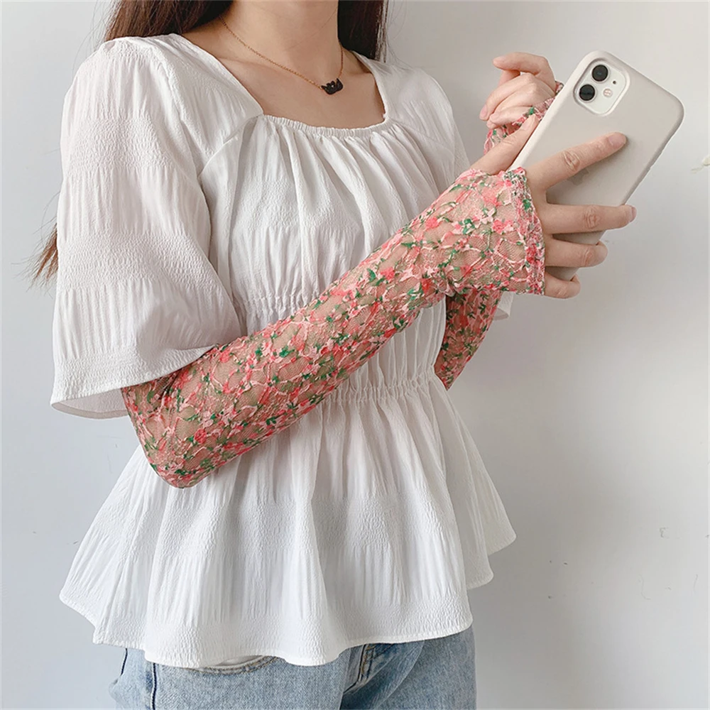 Bohemian Sunscreen Sleeves Lace Floral UV Protection Cover Summer Thin Cycling Arm Guard Gloves Clothing Interior Accessories