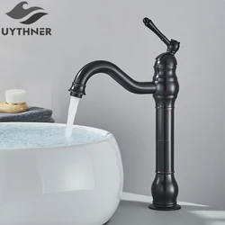Black Bronze Bathroom Basin Faucet Single Handle Swivel Spout Basin Water Mixer Tap Deck Mounted Bath Wash Basin Tap