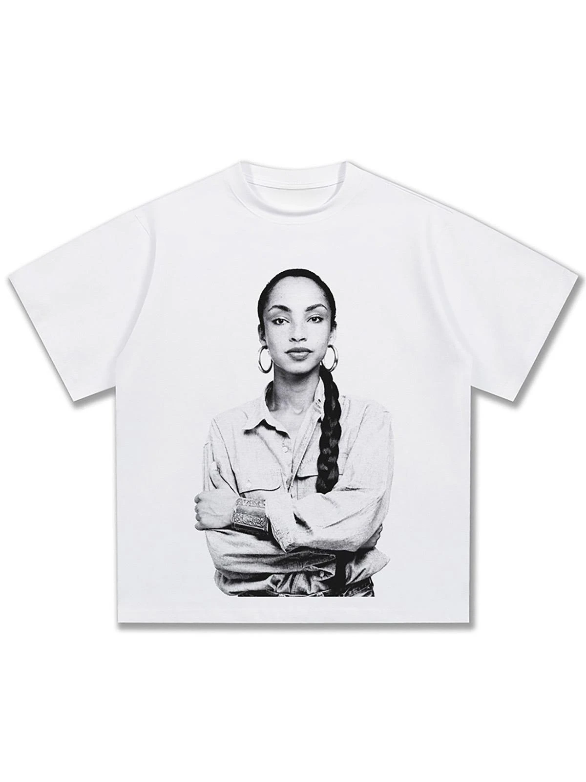 

American Retro Hip Hop SADE Character Print Short Sleeve Fashion Brand Round Neck Pure Cotton Casual High-quality Women T-shirt