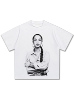 American Retro Hip Hop SADE Character Print Short Sleeve Fashion Brand Round Neck Pure Cotton Casual High-quality Women T-shirt