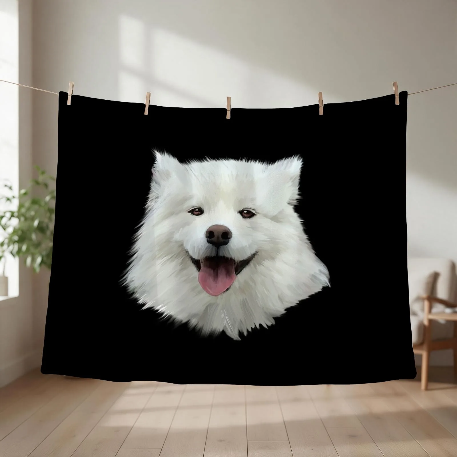 Cute Happy Samoyed Watercolor, Best Gift Idea For Samoyed Mom Samoyed Dad Owner And Lover Throw Blanket